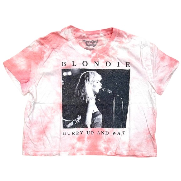 Recycled Karma Women's Blondie Hurry Up and Wait Crop Pink Tie Dye Tee T-Shirt - Picture 1 of 2